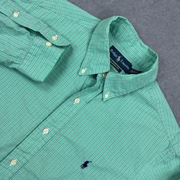 Polo Ralph Lauren Dress Shirt Men's 16 34 Mint Green Check Classic Fit Button Up - Picture 1 of 11